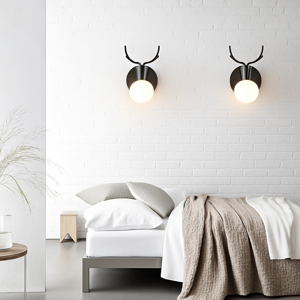 Hertengewei Wandlamp LED Hout Modern Design Slaapkamer Woonkamer Zwart Wit Metaal E27 Sfeerverlichting | Sulvida