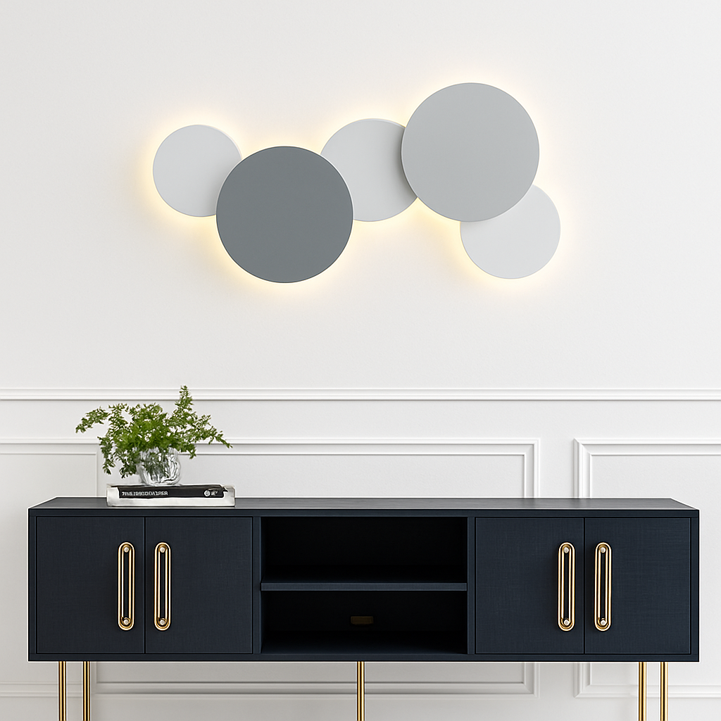 Wandlamp Eclipse Rond LED Lichtcirkel Zwart Wit Grijs Hout Minimalistisch Design Sfeerverlichting Woonkamer Slaapkamer | Sulvida