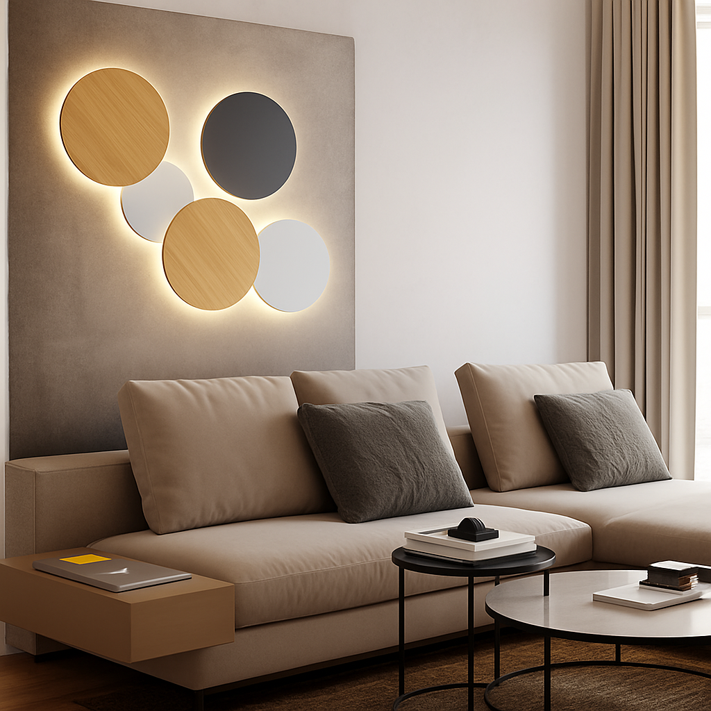 Wandlamp Eclipse Rond LED Lichtcirkel Zwart Wit Grijs Hout Minimalistisch Design Sfeerverlichting Woonkamer Slaapkamer | Sulvida