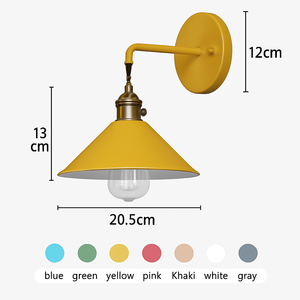 Vintage wandlamp met ijzeren kap gecoat gekleurd meerkleurig retro sfeerlicht industriële wandverlichting | Sulvida