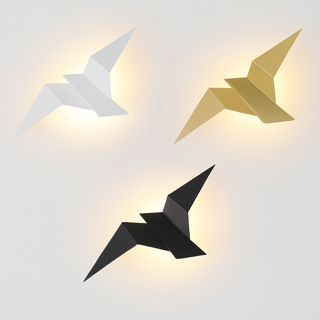 Wandlamp Vogel Origami-design Metaal Zwart Wit Goud Modern LED Sfeervol Wand Decoratief Accent Interieur | Sulvida
