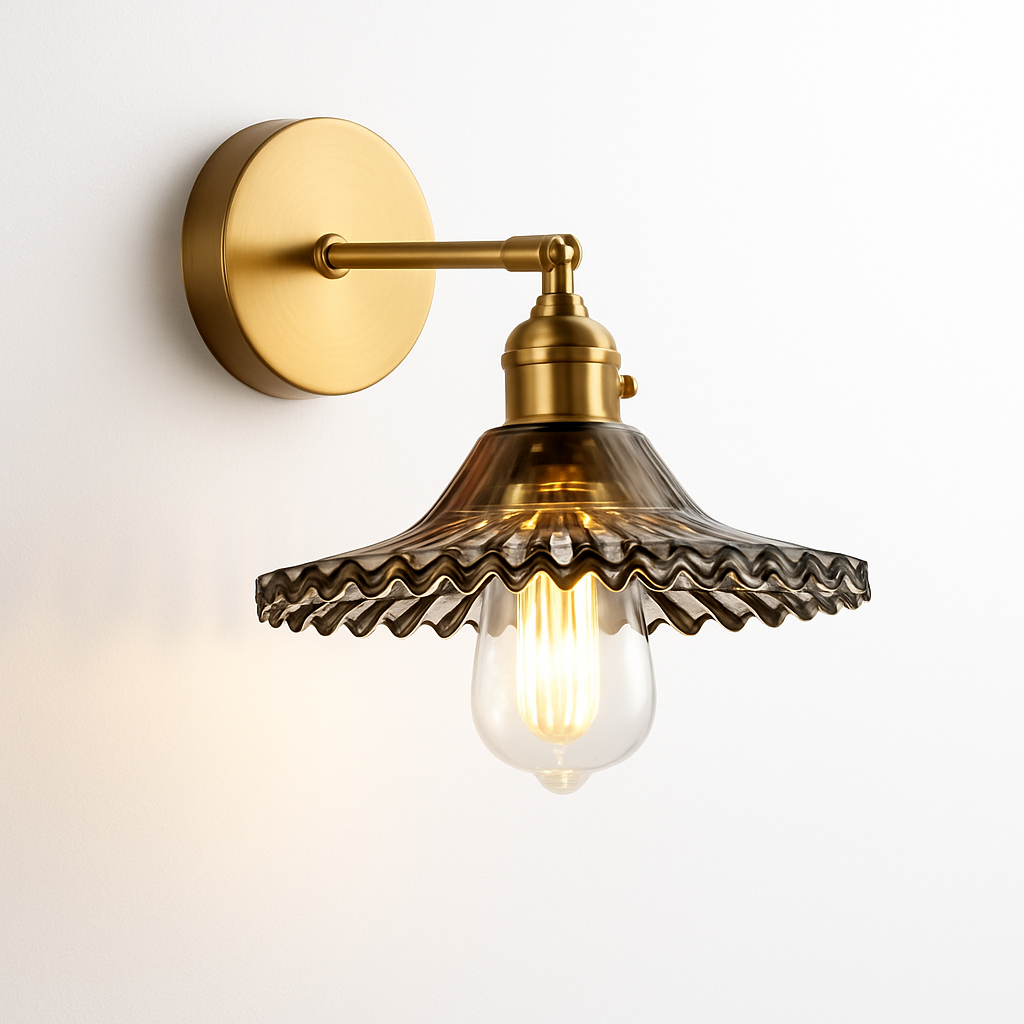 Vintage Wandlamp Messing met Glas Koelwit Warmwit Rookgrijs Amber Groen Transparant Modern Art Deco Stijl | Sulvida