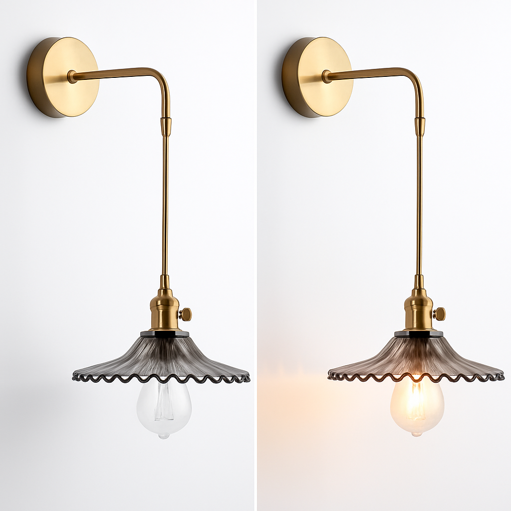 Vintage Wandlamp Messing met Glas Koelwit Warmwit Rookgrijs Amber Groen Transparant Modern Art Deco Stijl | Sulvida