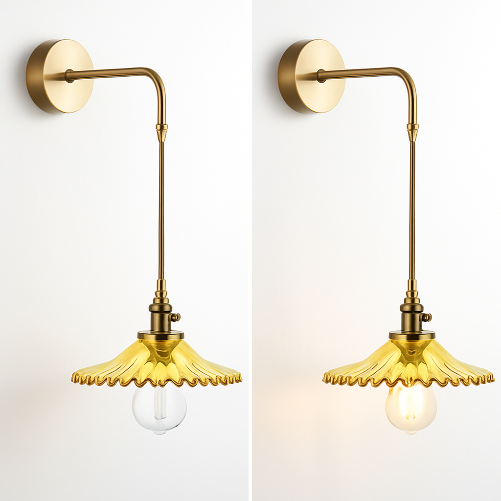 Vintage Wandlamp Messing met Glas Koelwit Warmwit Rookgrijs Amber Groen Transparant Modern Art Deco Stijl | Sulvida