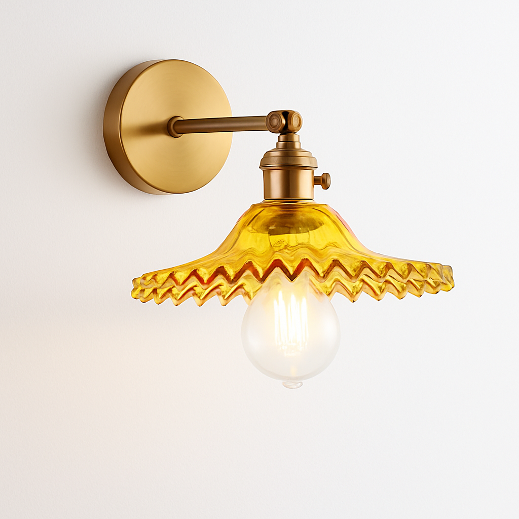 Vintage Wandlamp Messing met Glas Koelwit Warmwit Rookgrijs Amber Groen Transparant Modern Art Deco Stijl | Sulvida