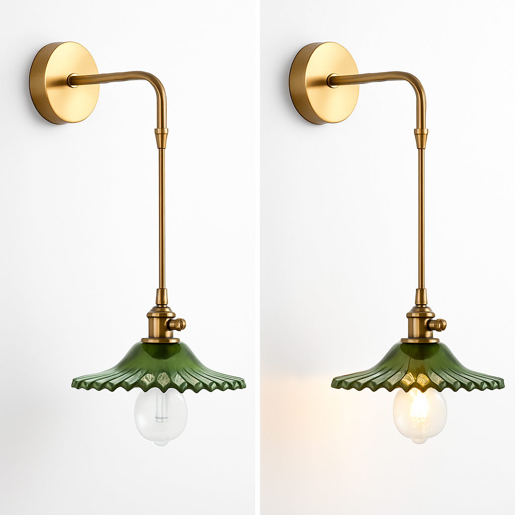 Vintage Wandlamp Messing met Glas Koelwit Warmwit Rookgrijs Amber Groen Transparant Modern Art Deco Stijl | Sulvida