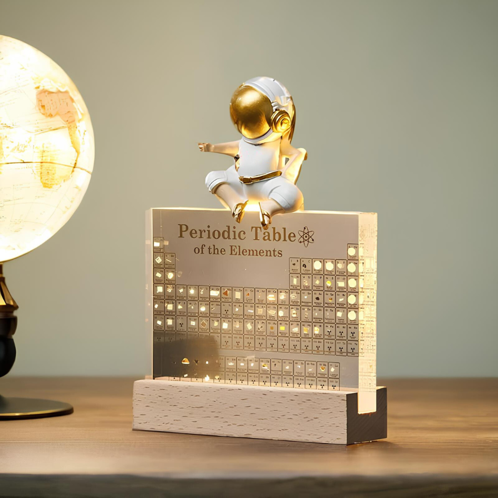 Verlicht Periodiek Systeem met 83 Echte Elementen Acryl Display Houten Voet LED Educatief Decoratief | Sulvida