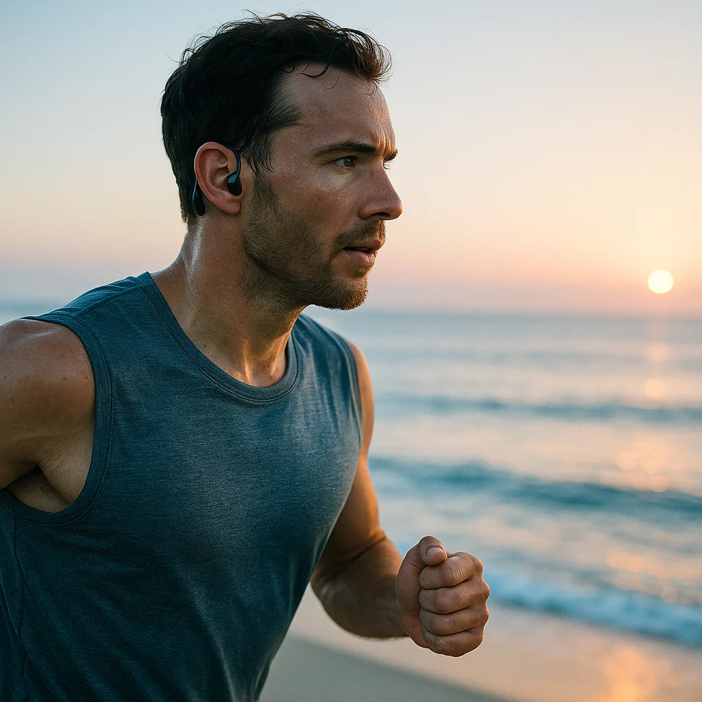 Écouteurs à conduction osseuse Bluetooth 5.1 en titane, ouverts, pour le sport, étanches à la sueur, sans fil et mains libres | Sulvida