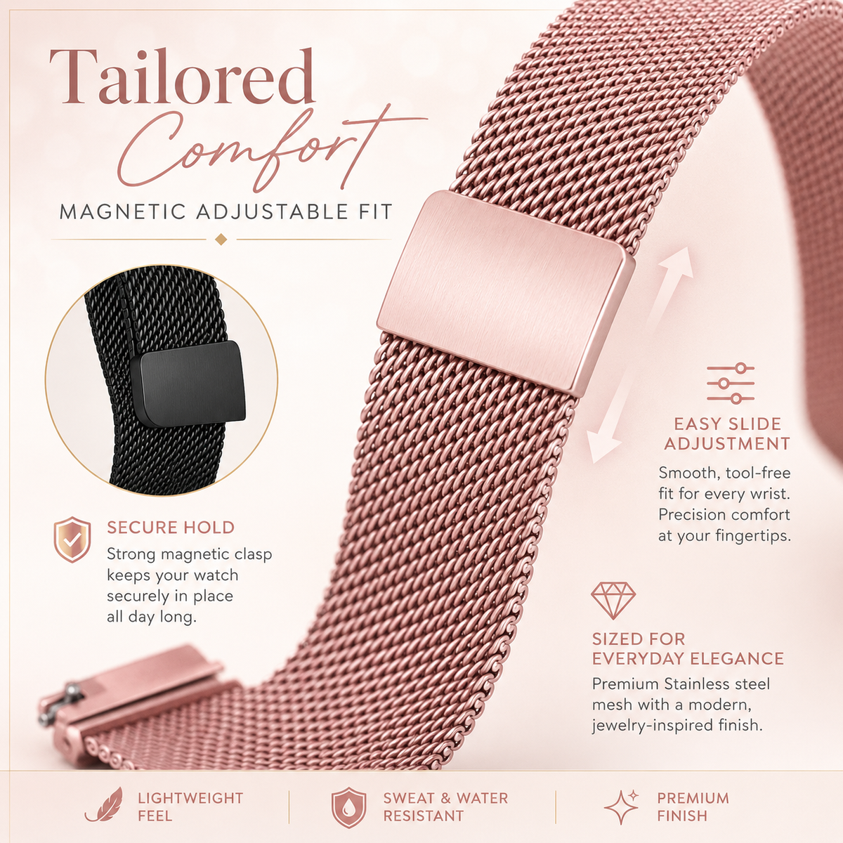 Bracelet en maille milanaise métallique pour montre connectée Garmin Venu, bracelet de remplacement en acier, accessoire | Sulvida