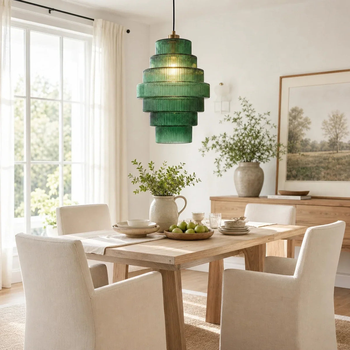 Geribbelde glazen hanglamp gelaagd flessendesign Art Deco vintage eetkamer keuken woonkamer slaapkamer | Sulvida