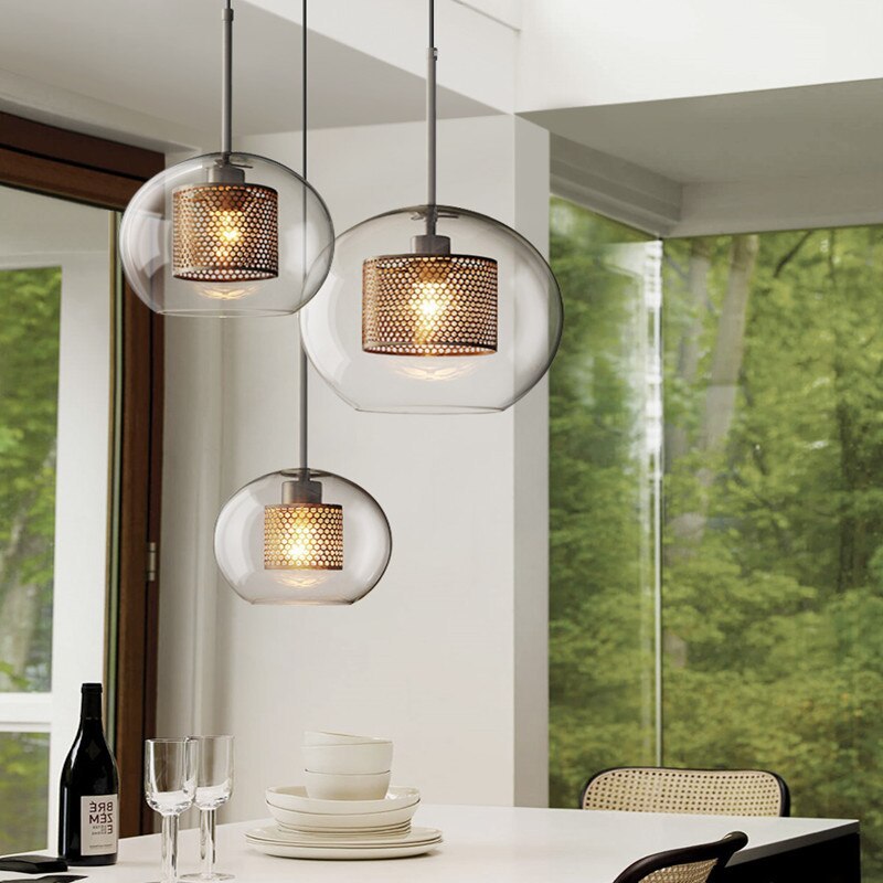 Glazen Hanglamp Bol Goud Cilinder Design Verlichting Woonkamer Eetkamer Slaapkamer Moderne Plafondlamp | Sulvida