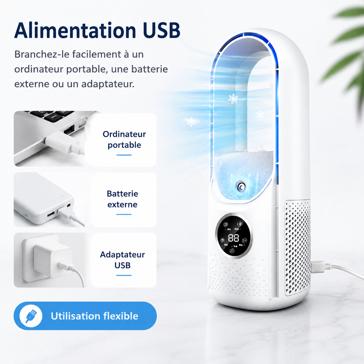 Draagbare Stille Luchtkoeler 700ml Reservoir USB Oplaadbaar 3-in-1 Functie Compacte Verplaatsbare Koeling | Sulvida