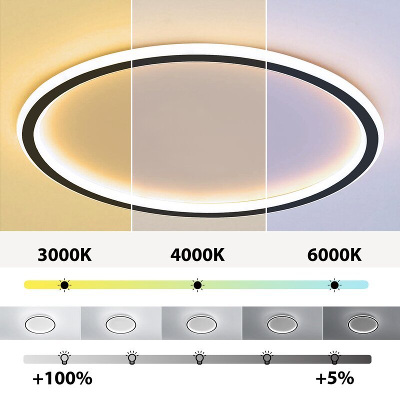 Ronde LED Plafondlamp Modern Dimbaar Zwart Wit Metaal Acryl Woonkamer Slaapkamer 30-50cm Plafondarmatuur | Sulvida