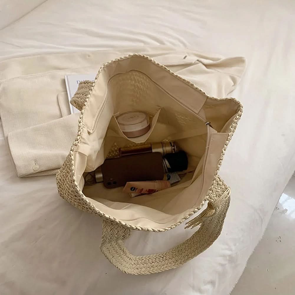 Gevlochten Raffia Schoudertas Beige Bruin Olijf Bohemian Dames Shopper Zomer Strand Vakantie Handtas | Sulvida