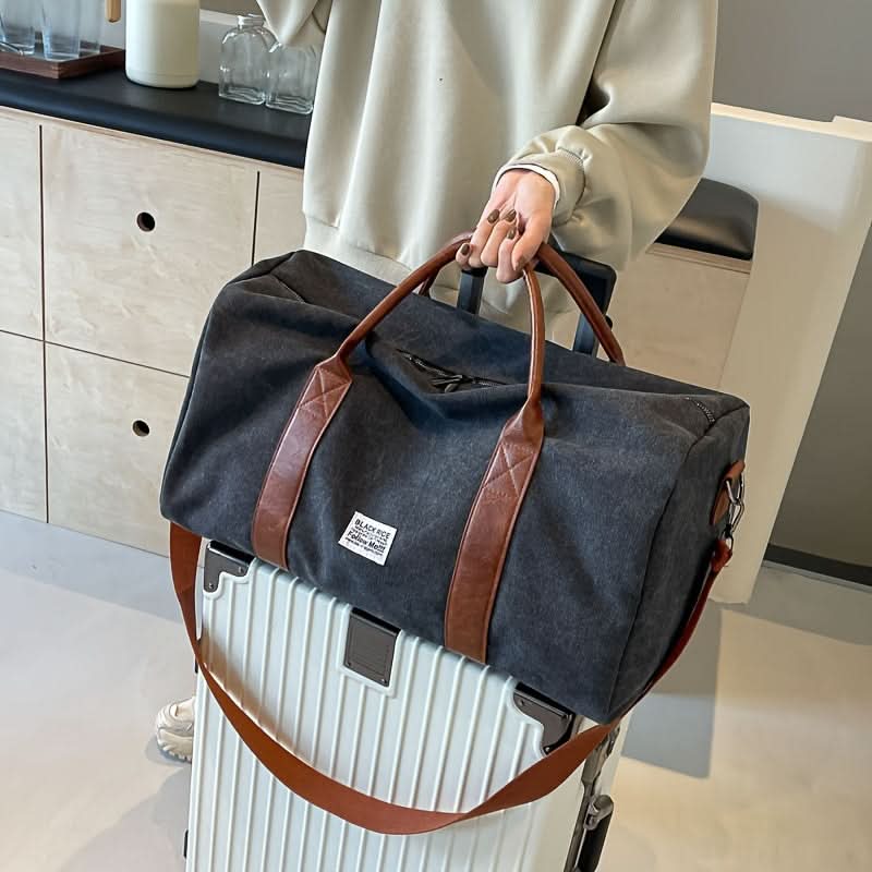 Sac de week-end vintage avec bandoulière renforcée et plusieurs compartiments, sac de voyage en toile 50 cm, vert, noir, kaki | Sulvida