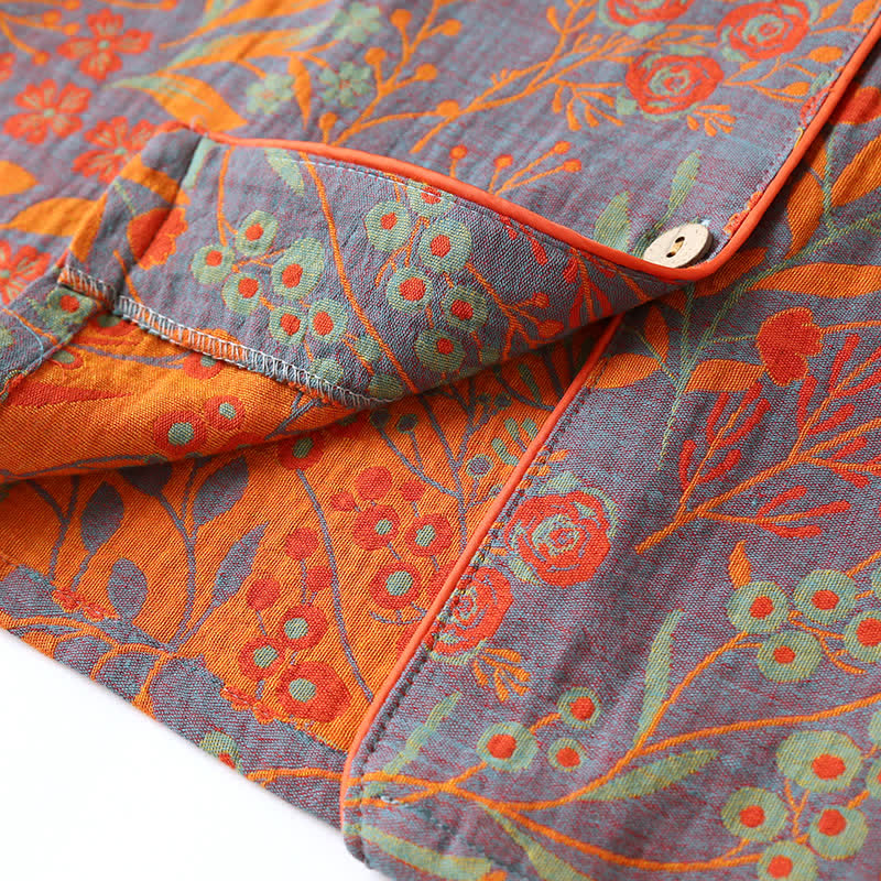 Vintage Loungewear Set met Blaaddessin - Katoenen Pyjama met Klassiek Jacquardpatroon voor Dames en Heren - Comfortabele Homewear | Sulvida