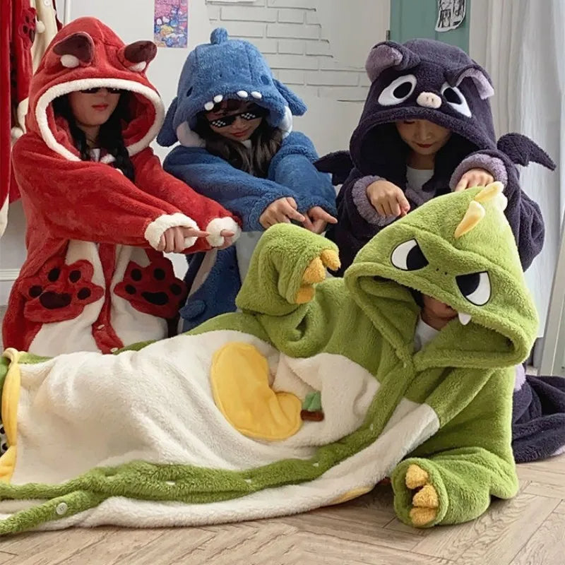 Dieren Onesie Pyjama met Capuchon Vos Dino Print voor Kinderen Volwassenen Comfortabel Herfst Winter Thuis | Sulvida