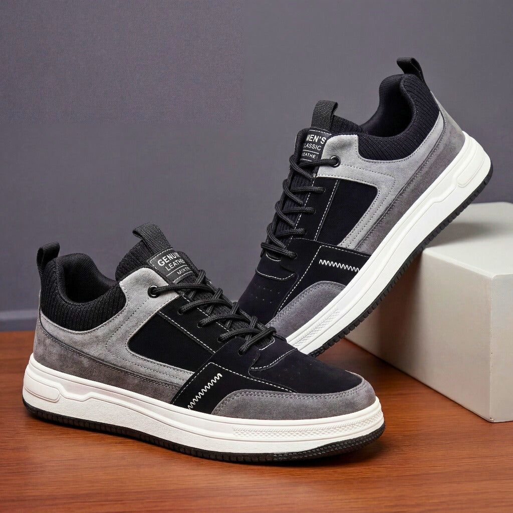 Herensneakers van suède leer met gebreide details taupe zwart bruin casual sportschoen comfortabel stijlvol | Sulvida