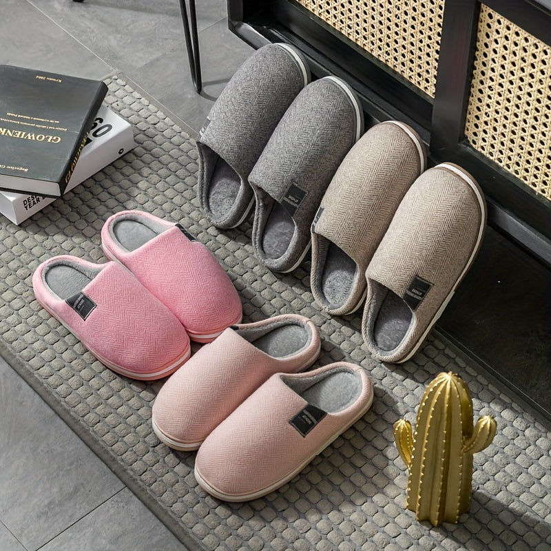 Chaussons homme texture pied-de-poule doublure chaude en peluche semelle antidérapante maison automne hiver gris café rouge rosé | Sulvida