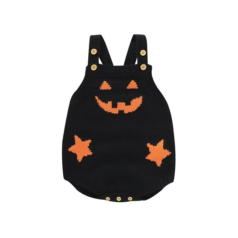 Gebreide Baby Romper met Pompoenmotief Mouwloos Kinderkleding Halloween Feestoutfit Zachte Jumpsuit Peuter | Sulvida