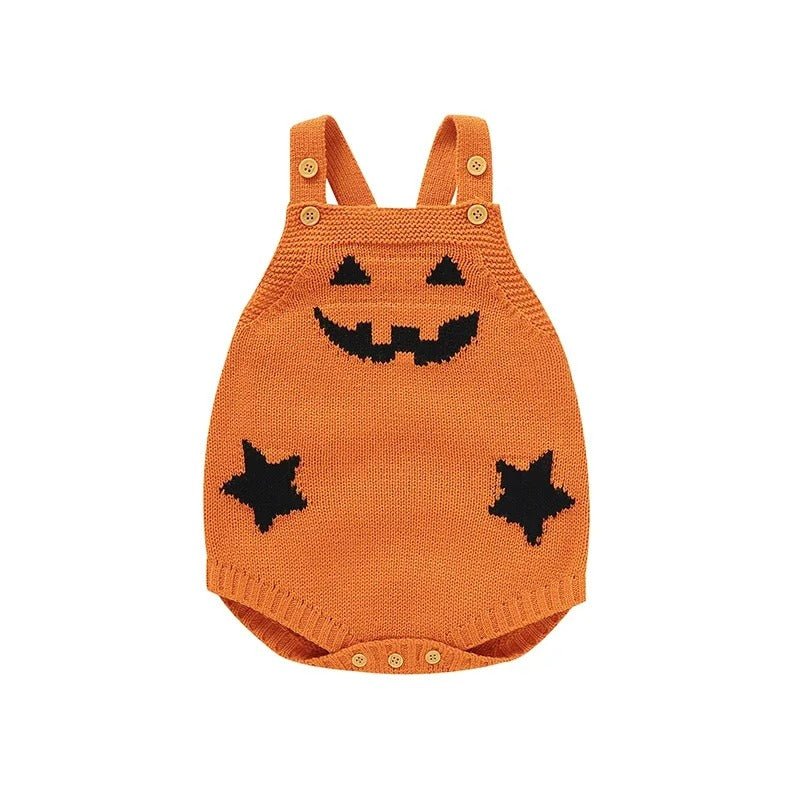 Gebreide Baby Romper met Pompoenmotief Mouwloos Kinderkleding Halloween Feestoutfit Zachte Jumpsuit Peuter | Sulvida