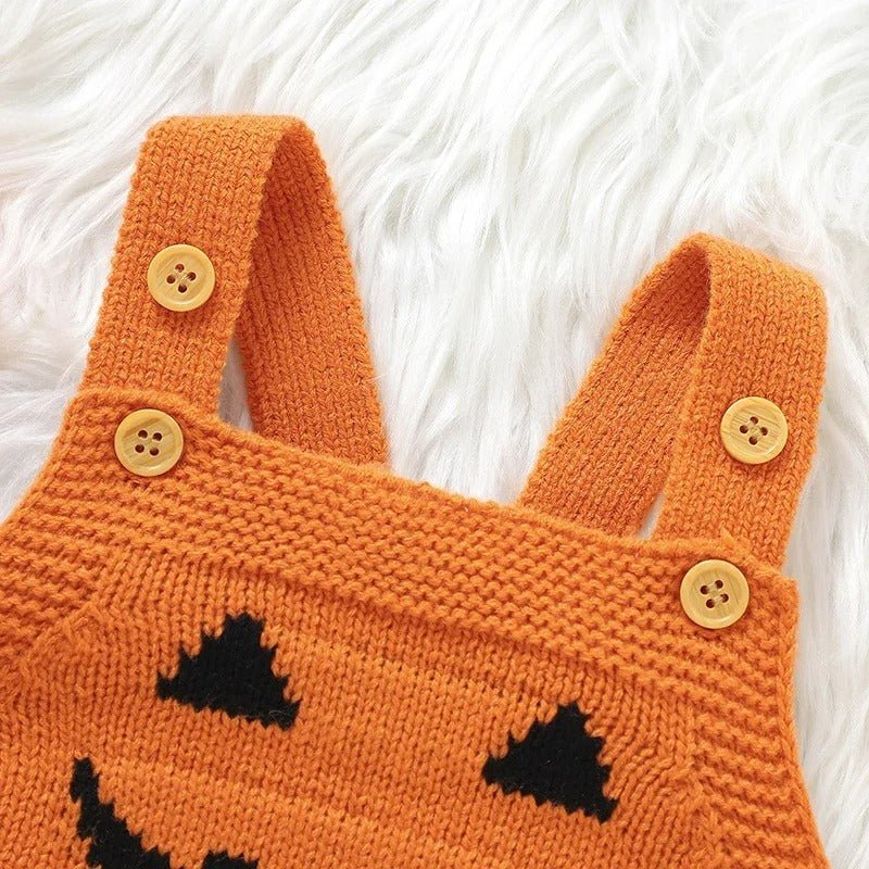 Gebreide Baby Romper met Pompoenmotief Mouwloos Kinderkleding Halloween Feestoutfit Zachte Jumpsuit Peuter | Sulvida