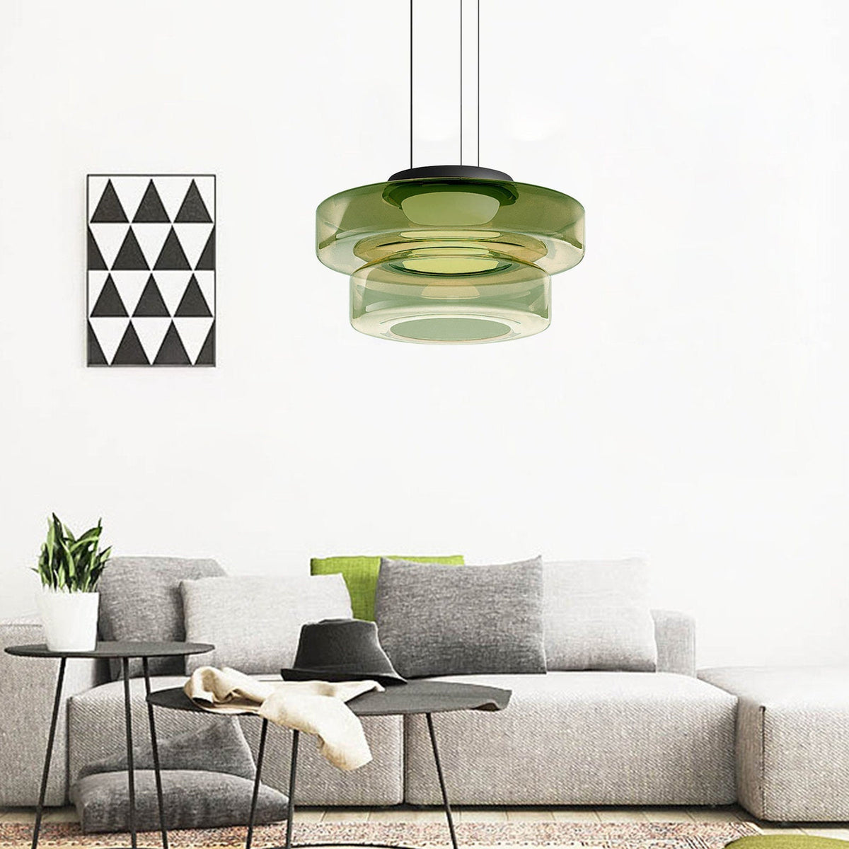 Glazen Hanglamp Bolvorm Minimalistisch Design Eetkamer Woonkamer Keuken Modern Interieur Amber Groen Grijs | Sulvida