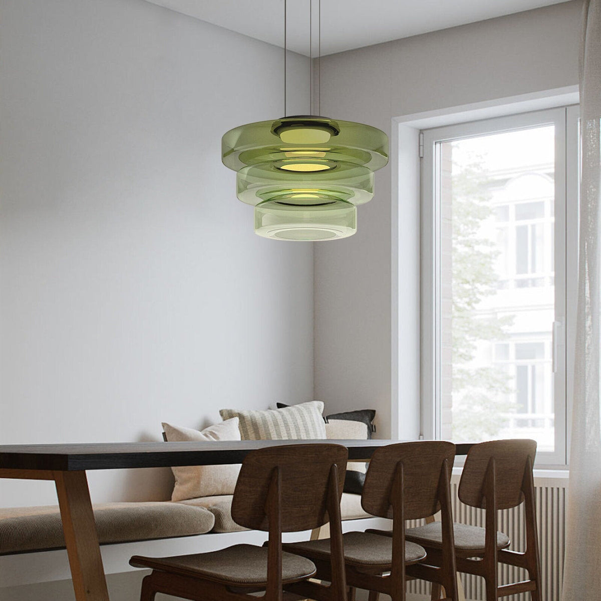 Glazen Hanglamp Bolvorm Minimalistisch Design Eetkamer Woonkamer Keuken Modern Interieur Amber Groen Grijs | Sulvida