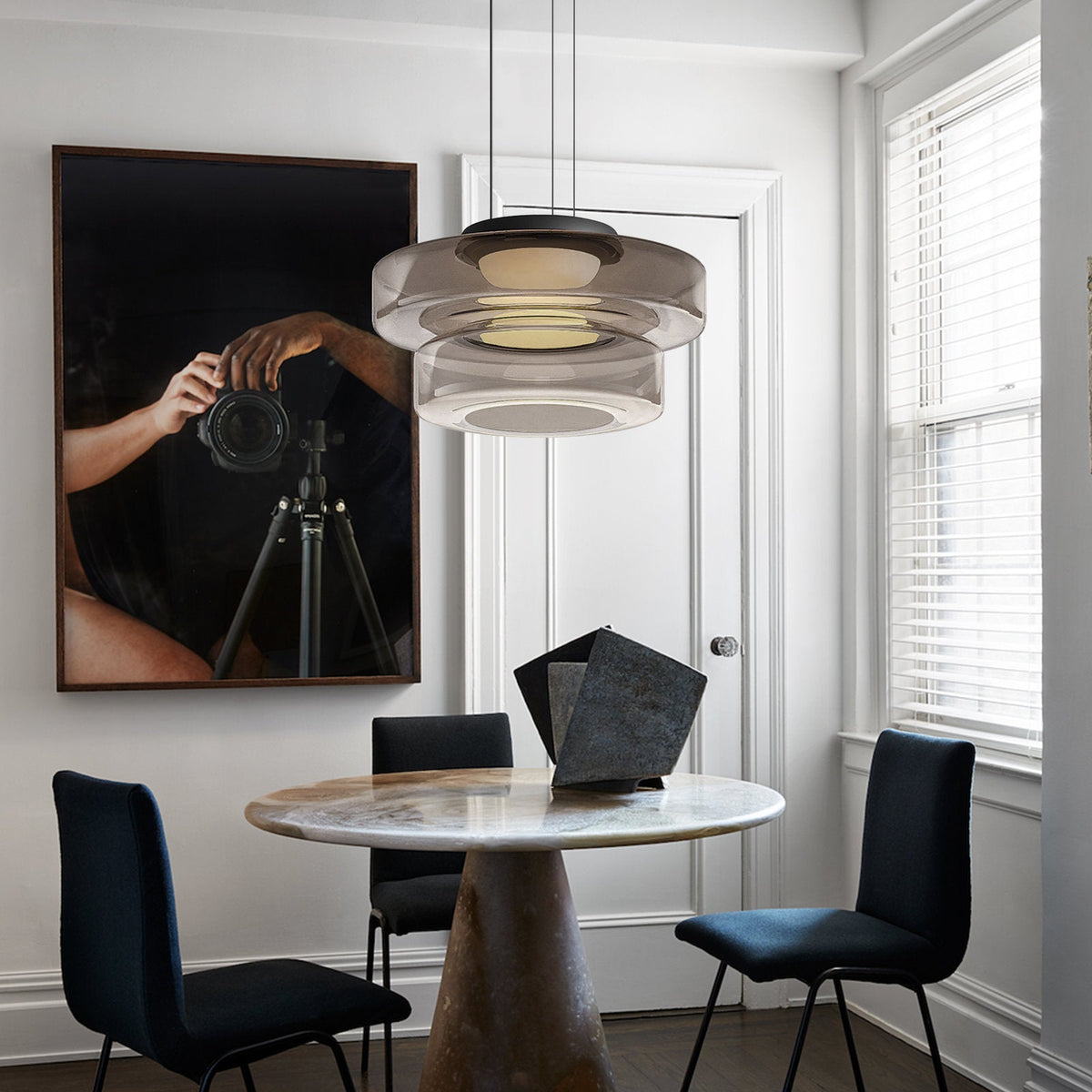 Glazen Hanglamp Bolvorm Minimalistisch Design Eetkamer Woonkamer Keuken Modern Interieur Amber Groen Grijs | Sulvida