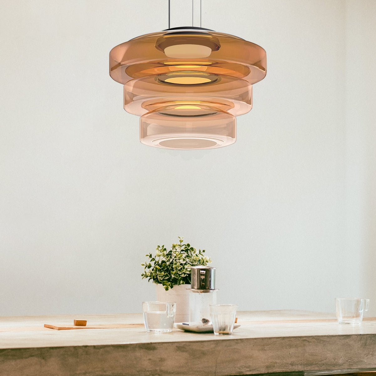 Glazen Hanglamp Bolvorm Minimalistisch Design Eetkamer Woonkamer Keuken Modern Interieur Amber Groen Grijs | Sulvida