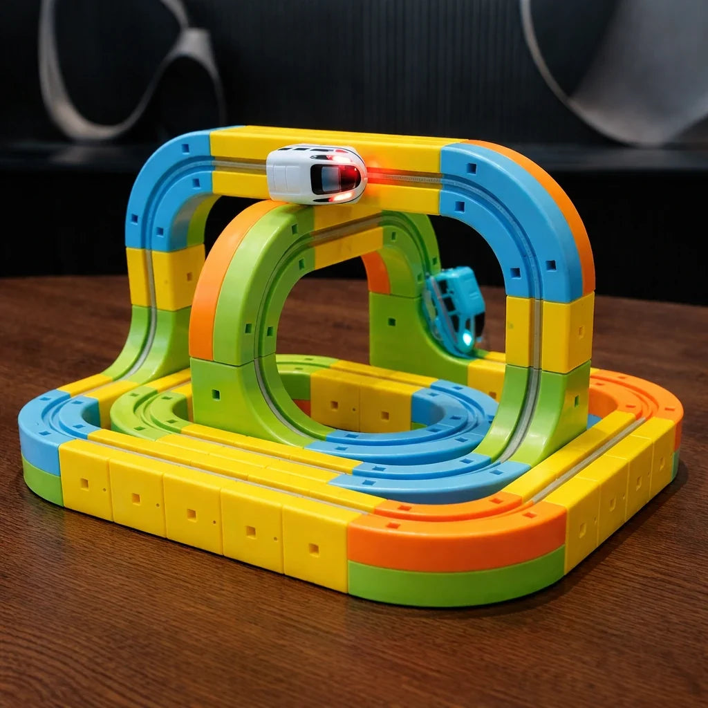 Modulair 3D Treinbaanset met Elektrische Trein Verticale Loops Bouwspeelgoed Kinderen STEM Educatief | Sulvida