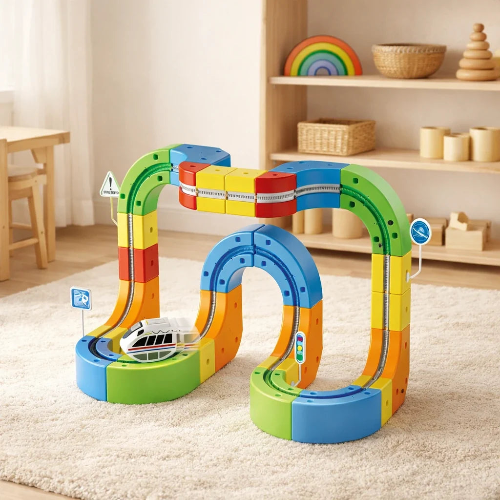 Modulair 3D Treinbaanset met Elektrische Trein Verticale Loops Bouwspeelgoed Kinderen STEM Educatief | Sulvida