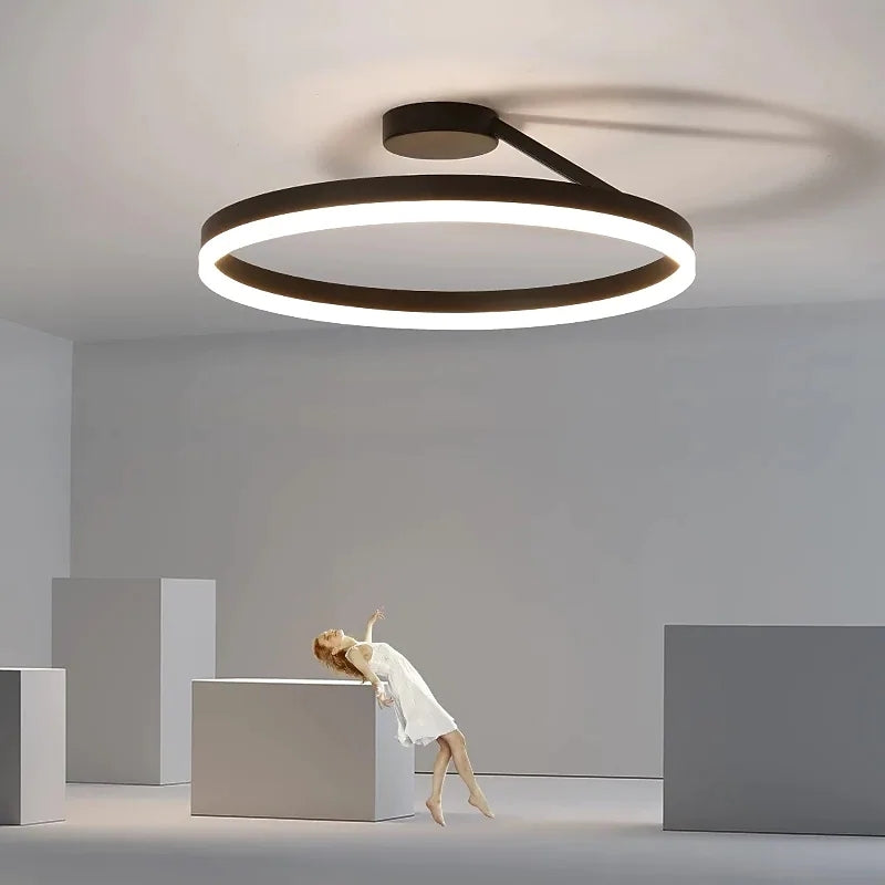 Minimalistische Plafondlamp LED Ronde Ringen Dimbaar Metaal Acryl Zwart Wit voor Slaapkamer Gang Eetkamer | Sulvida