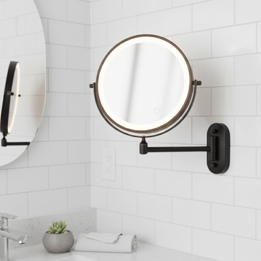 Vergrotende Make-upspiegel met LED-verlichting Dimbaar Oplaadbaar Chroom Zwart Beauty Cosmetica Badkamer | Sulvida