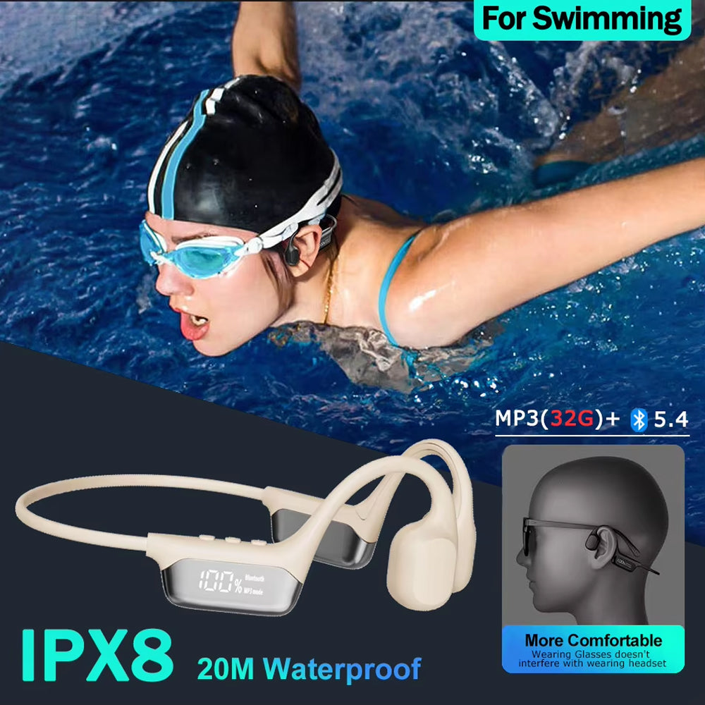 Casque audio sans fil pour la natation, 32GB, Bluetooth, étanche IPX8, à conduction osseuse, pour la natation, la course et le sport | Sulvida