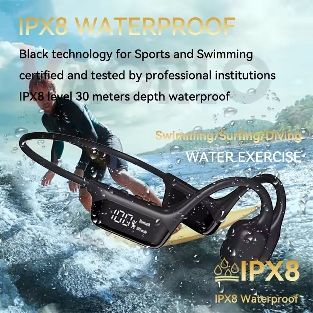 Casque audio sans fil pour la natation, 32GB, Bluetooth, étanche IPX8, à conduction osseuse, pour la natation, la course et le sport | Sulvida