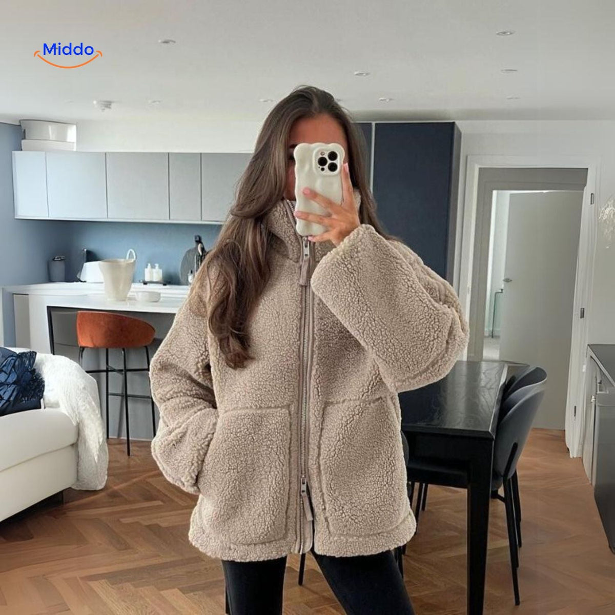 Teddy Fleece Jas Dames Hoogkraag Lamswol Winterjas Warm Oversized Soft Touch Comfortabel Pluche Teddy Coat | Sulvida