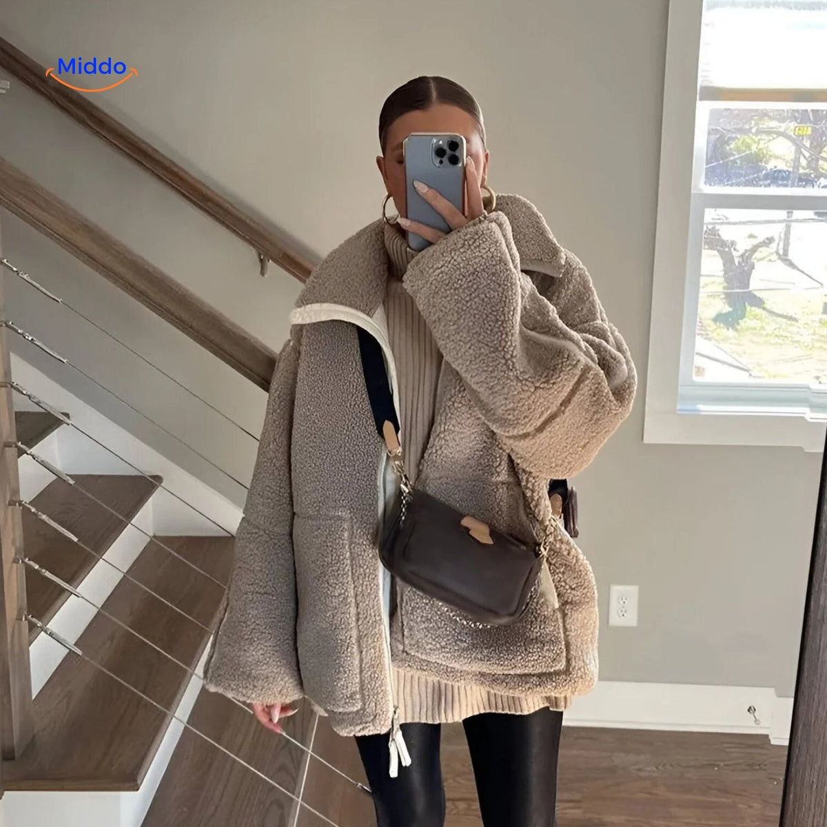Teddy Fleece Jas Dames Hoogkraag Lamswol Winterjas Warm Oversized Soft Touch Comfortabel Pluche Teddy Coat | Sulvida