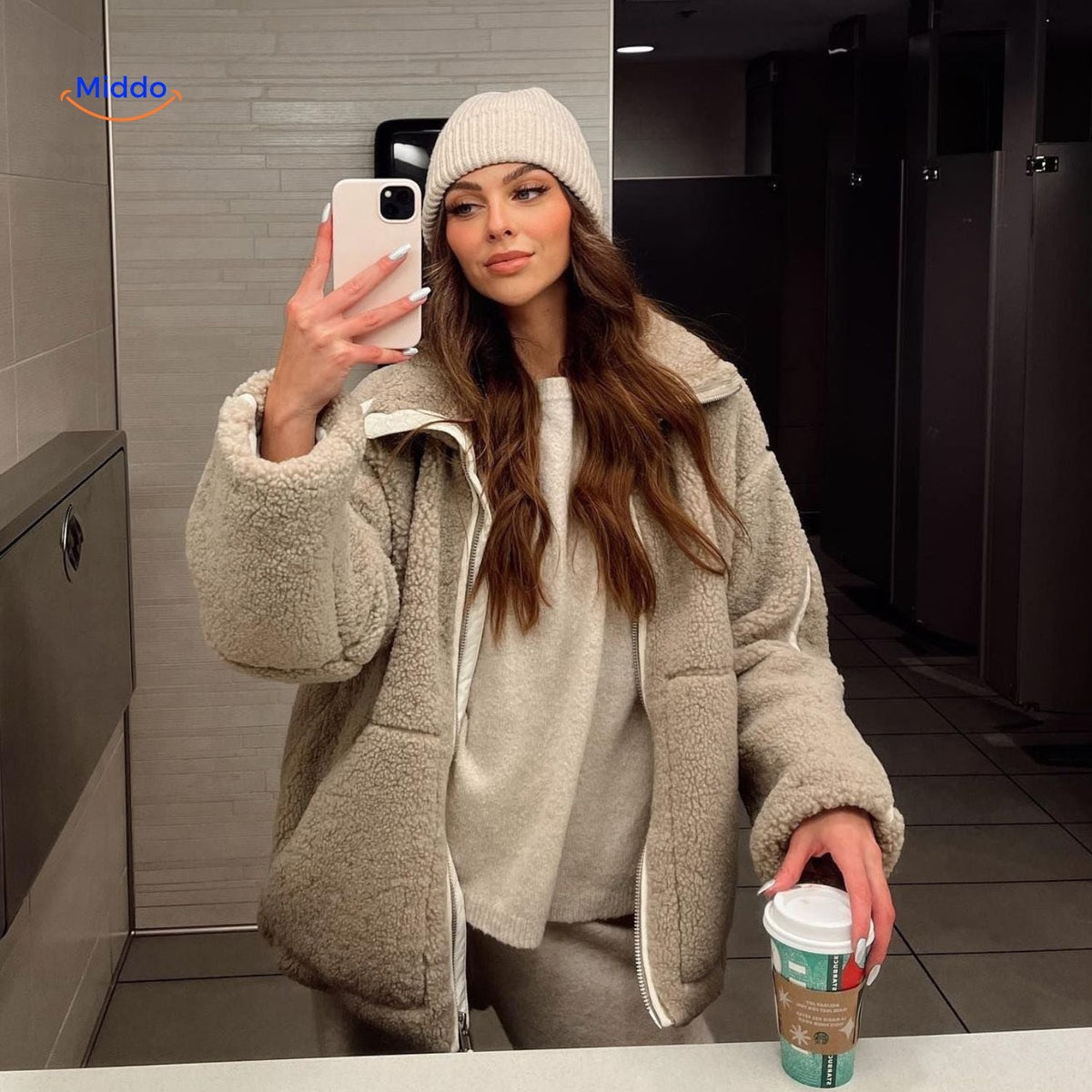 Teddy Fleece Jas Dames Hoogkraag Lamswol Winterjas Warm Oversized Soft Touch Comfortabel Pluche Teddy Coat | Sulvida