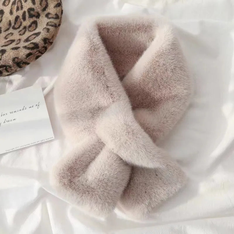 Faux Fur Kruissjaal Winter Nekwarmer Pluche Accessoire Sjaal Zwart Roze Wit Kaki Dames Mode Warm Elegant | Sulvida
