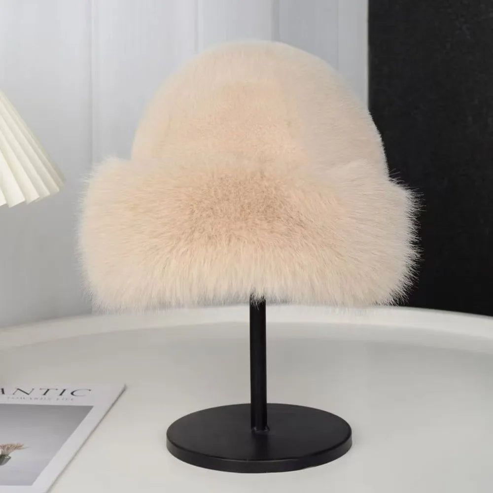 Pluche Winter Bucket Hat Dames Nepleer Hoed Warm Teddy Bontkleur Zwart Wit Roze Bruin Beige Herfst Winter | Sulvida