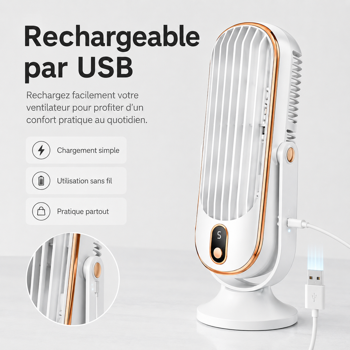 Torenventilator met dubbele motor en 720° rotatie | Compacte USB ventilator voor bureau en slaapkamer | Sulvida