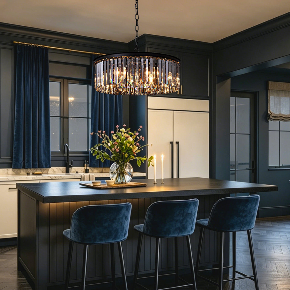 Kristallen kroonluchter met rookgrijze K9-kristallen voor eetkamer en woonkamer stijlvol modern design | Sulvida
