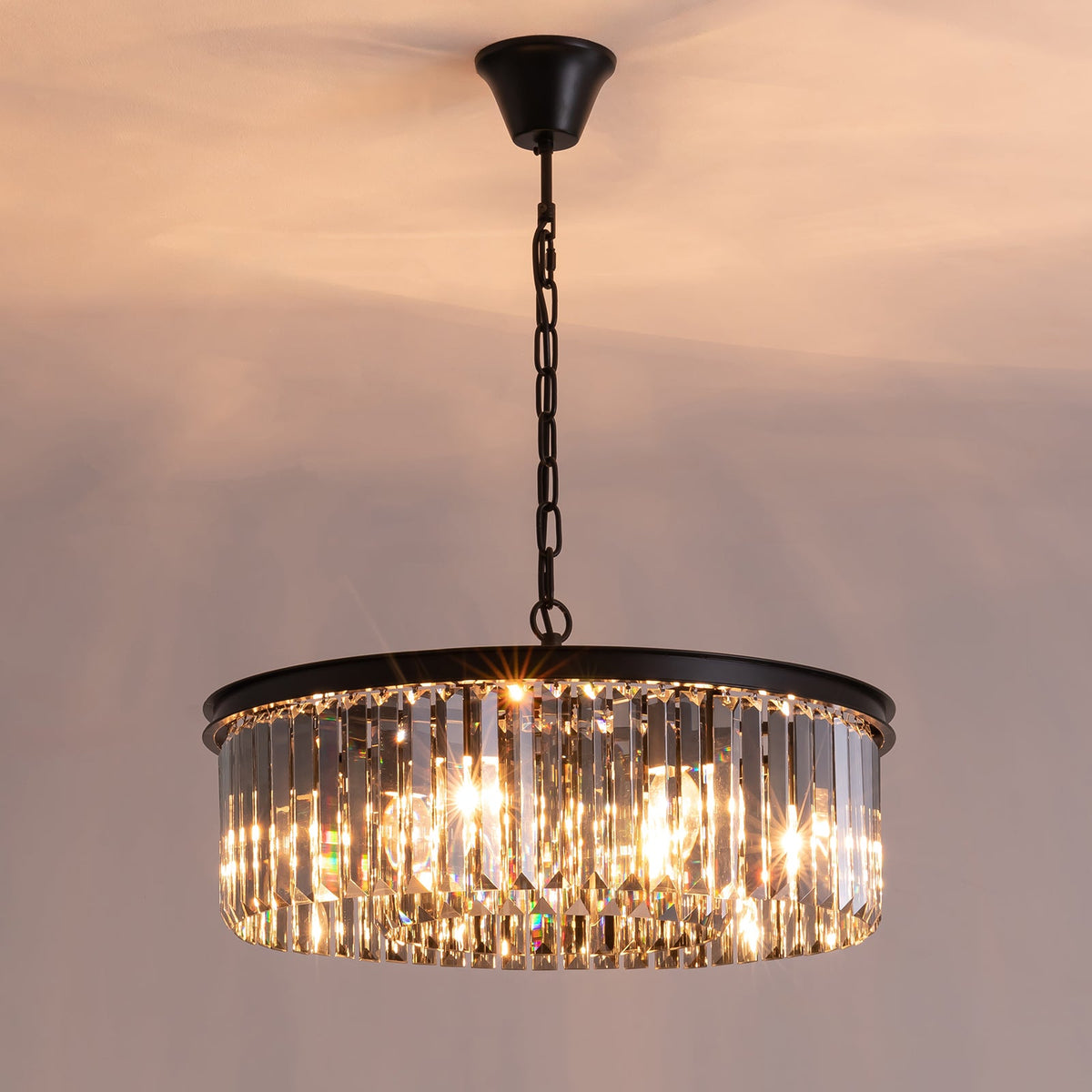 Kristallen kroonluchter met rookgrijze K9-kristallen voor eetkamer en woonkamer stijlvol modern design | Sulvida