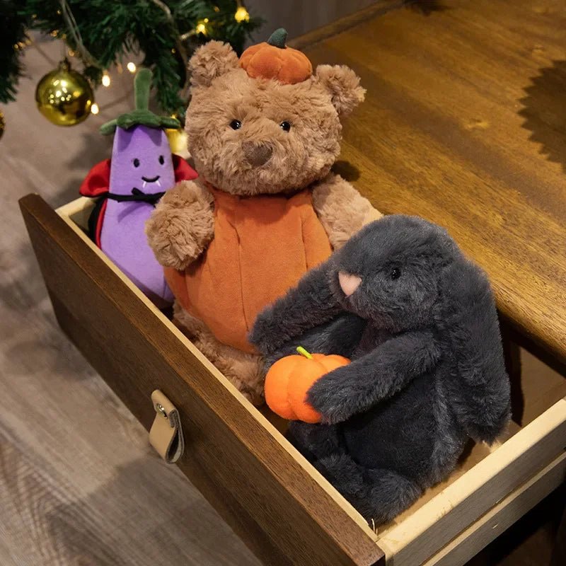 Pluche Halloween Knuffel met Pompoenmotief – Zachte Pluche Pop met Dierenoortjes voor Feestdecoratie | Sulvida