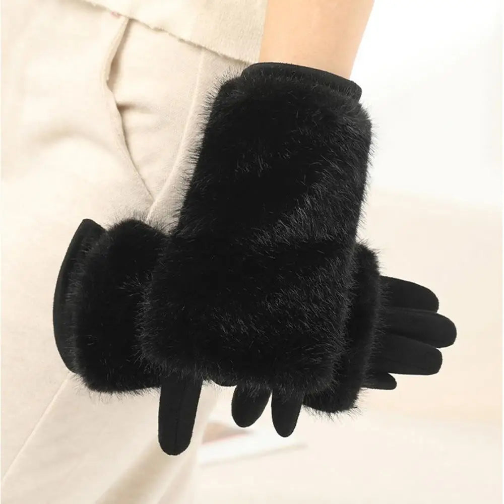 Winterhandschoenen Suède met Konijnenbont Touchscreen Winddicht Unisex Warm Gevoerd voor Herfst Winter | Sulvida