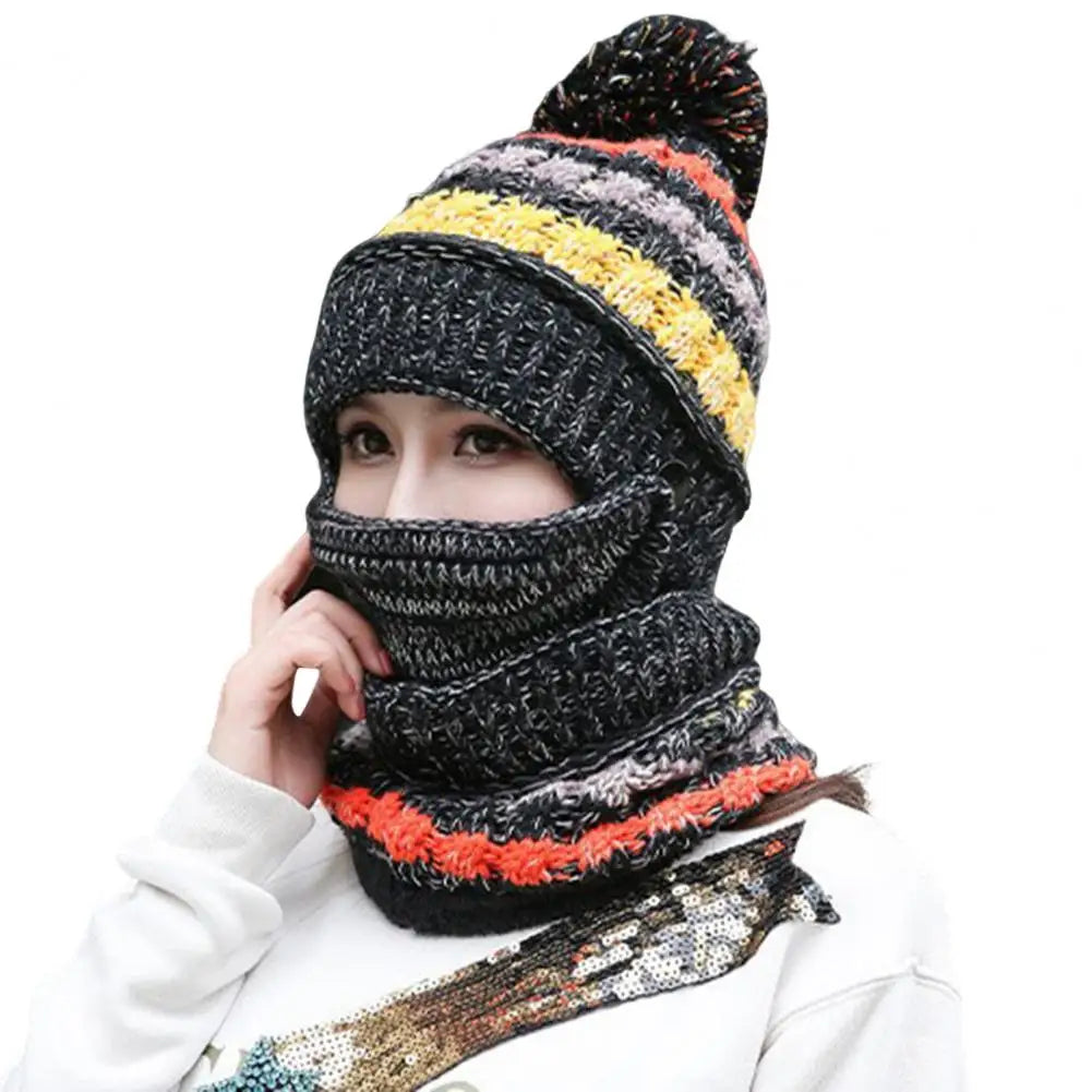 Gebreide Muts Sjaalset met Fluwelen Voering Winteraccessoires Dames Pompom Beanie Warme Hoofdbedekking Sjaal | Sulvida