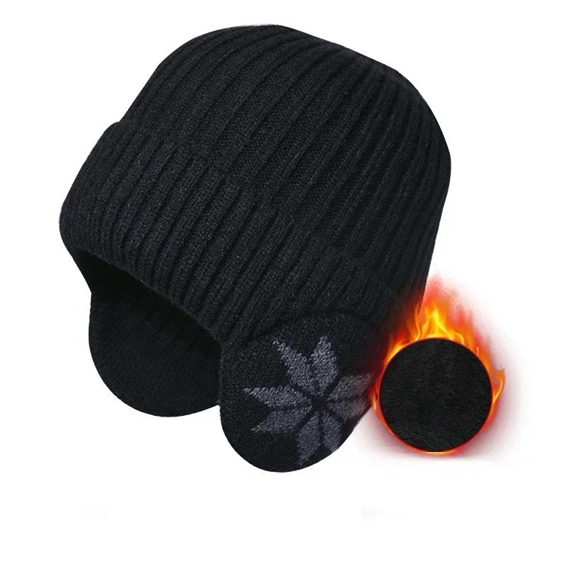 Gebreide Wintermuts met Oorwarmers Unisex Geruit Patroon Zachte Fleece Voering Rekbaar Warm Wintersport | Sulvida