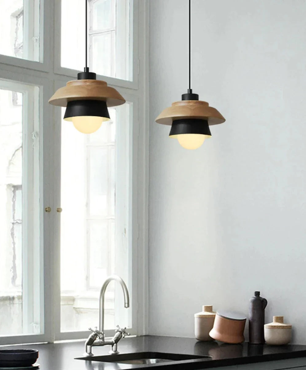 Scandinavische Hanglamp Hout Aluminium Zwart Roze Groen Grijs Wit E27 Lichtpunt Design Binnenverlichting | Sulvida