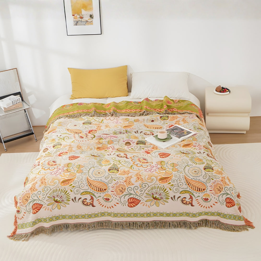 Bohemian Plaid Dubbelzijdig Katoenen Gauze met Franjes voor Bed Bank Woonkamer Decoratie Herfst Winter | Sulvida